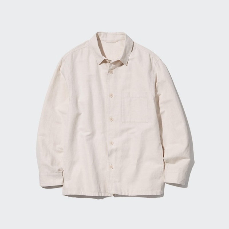 Uniqlo Cotton Linen Over Shirt Muške jackets Bijele | DMCFHX-930