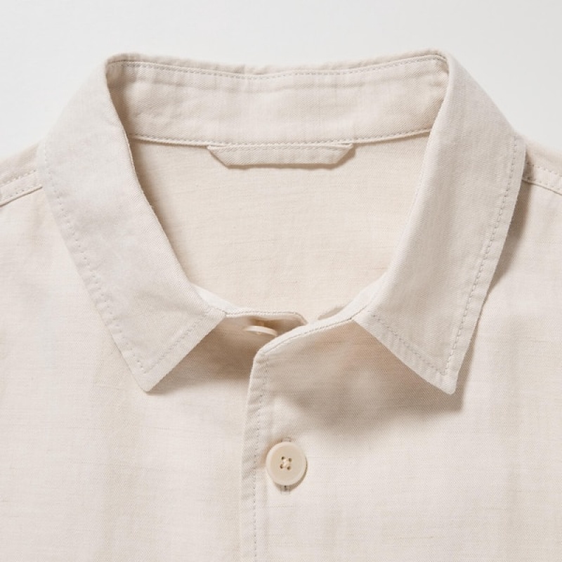 Uniqlo Cotton Linen Over Shirt Muške jackets Bijele | DMCFHX-930
