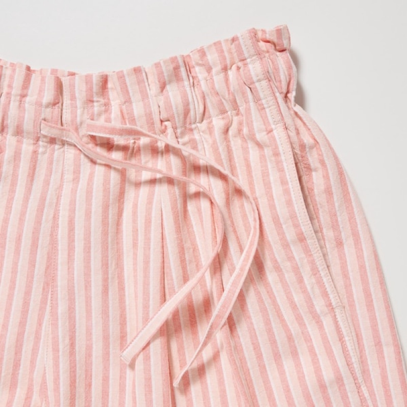 Uniqlo Cotton Linen Prugasta Ženske Kratke Hlače Roze | 3247-SAQJN