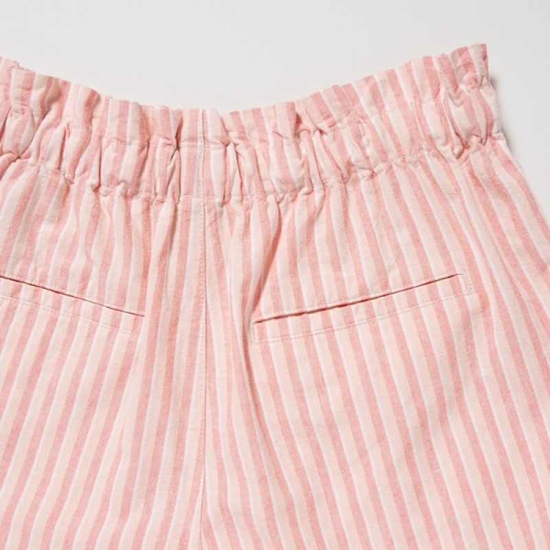Uniqlo Cotton Linen Prugasta Ženske Kratke Hlače Roze | 3247-SAQJN
