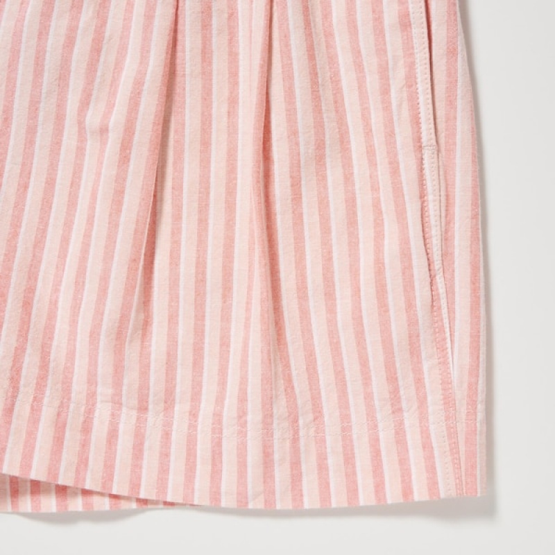 Uniqlo Cotton Linen Prugasta Ženske Kratke Hlače Roze | 3247-SAQJN