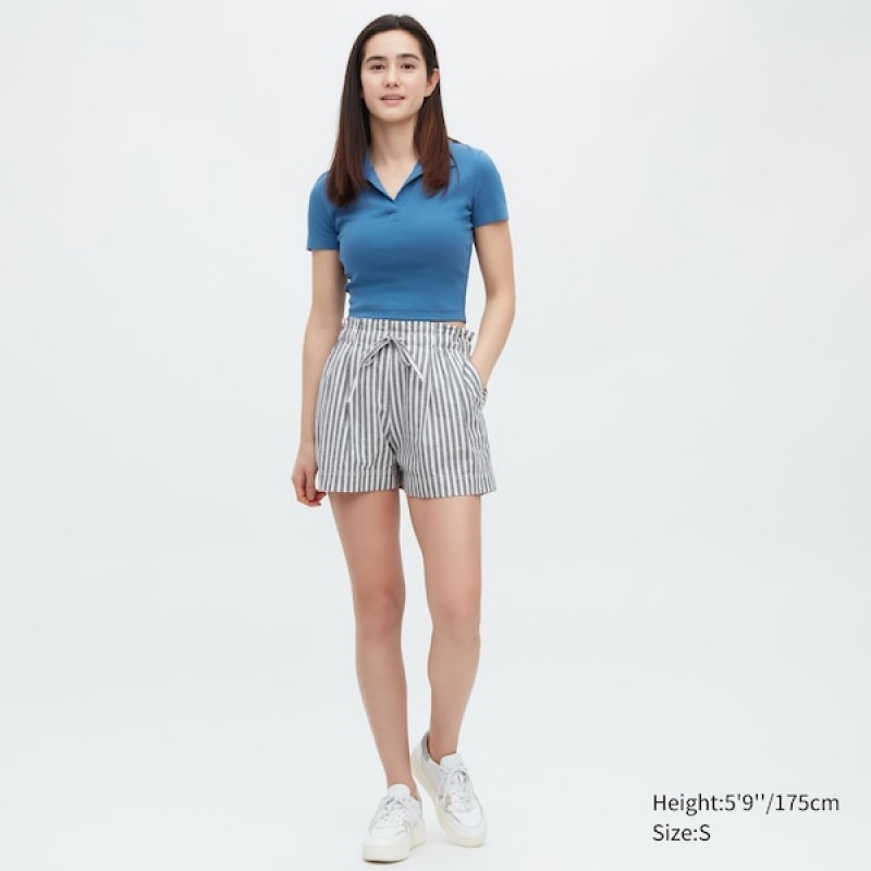 Uniqlo Cotton Linen Prugasta Ženske Kratke Hlače Plave | 0514-FUMEY
