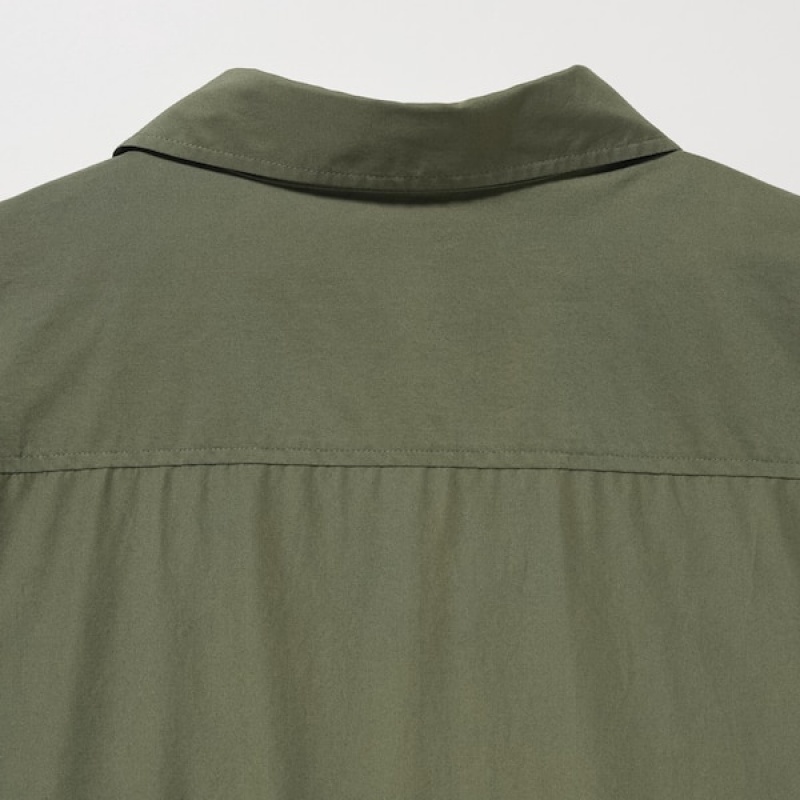Uniqlo Cotton Long-Sleeve Long Shirt Ženske Haljina Tamno Zelene | 5064-TJBHV