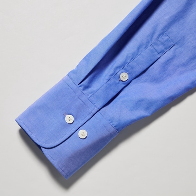 Uniqlo Cotton Long-Sleeve Ženske Košulje Plave | 2179-TZNBI