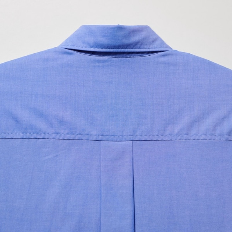 Uniqlo Cotton Long-Sleeve Ženske Košulje Plave | 2179-TZNBI