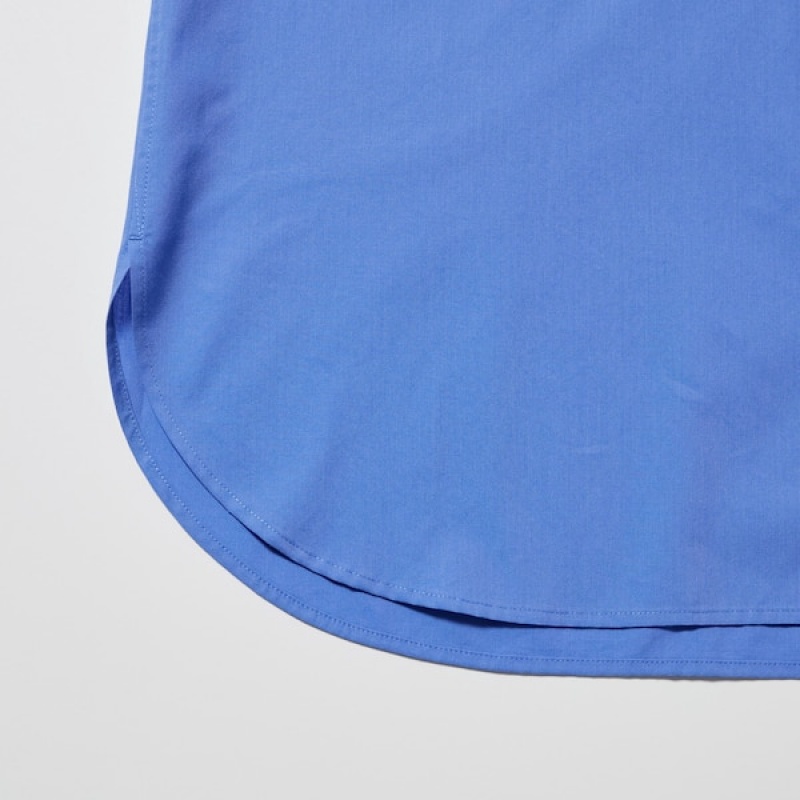 Uniqlo Cotton Long-Sleeve Ženske Košulje Plave | 2071-LKUPZ