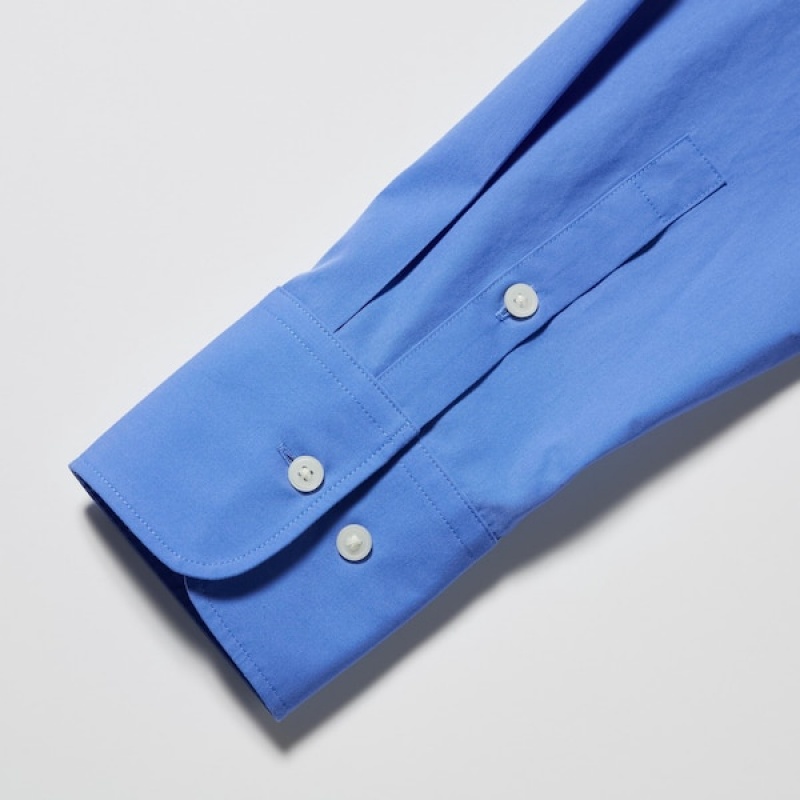 Uniqlo Cotton Long-Sleeve Ženske Košulje Plave | 2071-LKUPZ