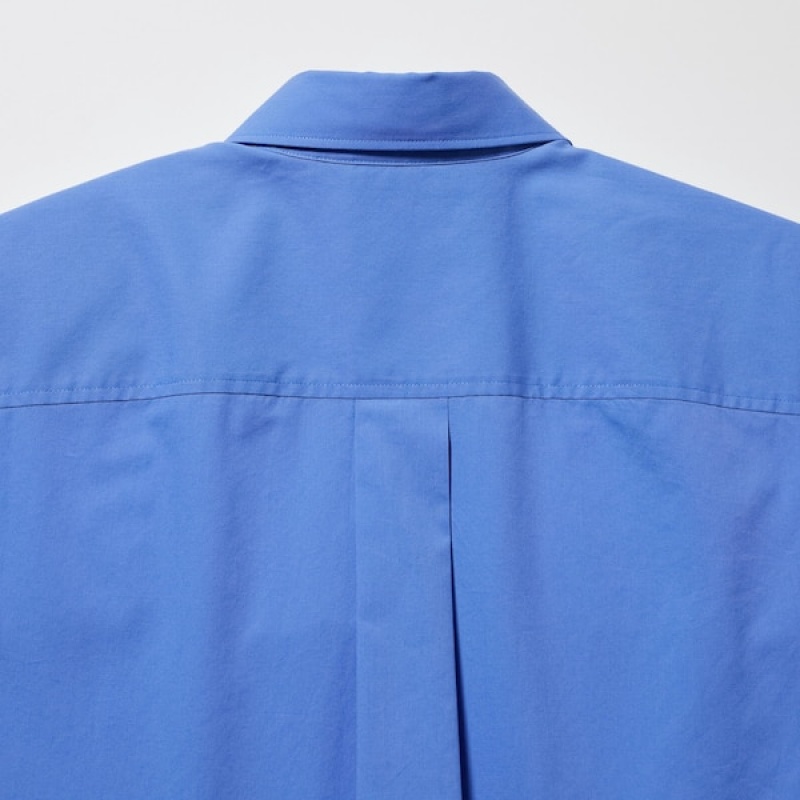 Uniqlo Cotton Long-Sleeve Ženske Košulje Plave | 2071-LKUPZ