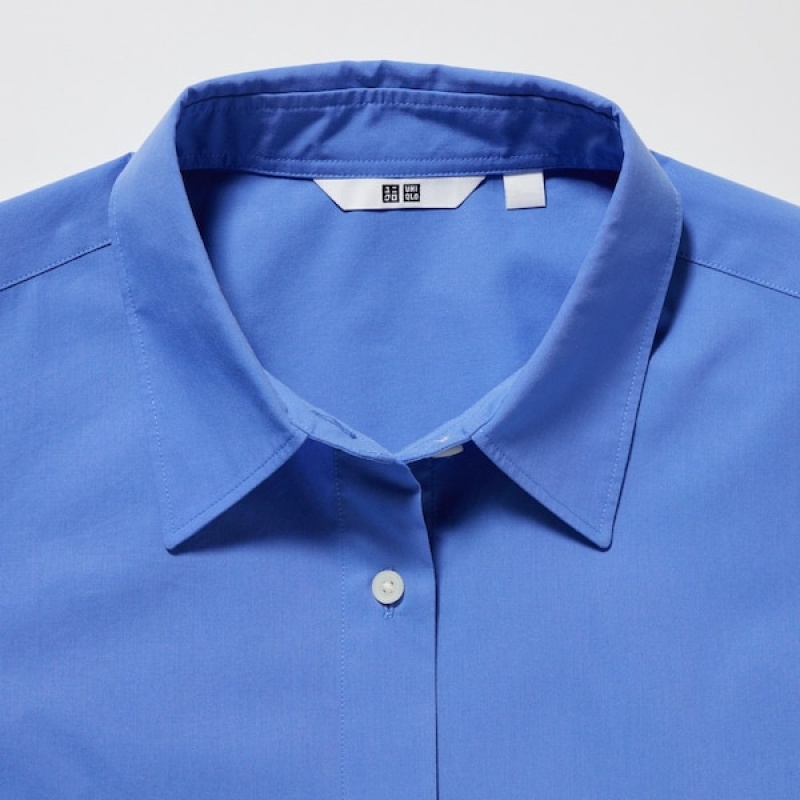 Uniqlo Cotton Long-Sleeve Ženske Košulje Plave | 2071-LKUPZ