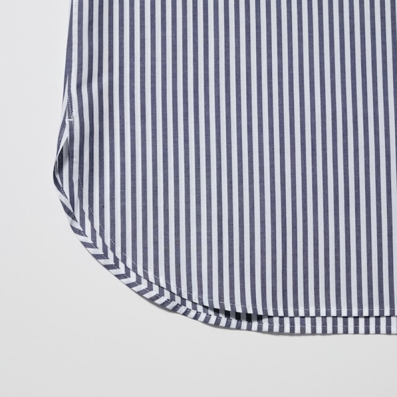 Uniqlo Cotton Prugasta Long-Sleeve Ženske Košulje Plave | 6297-SARYH