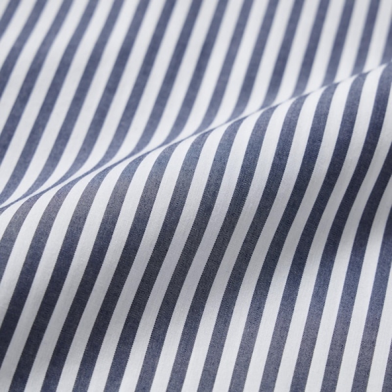Uniqlo Cotton Prugasta Long-Sleeve Ženske Košulje Plave | 6297-SARYH