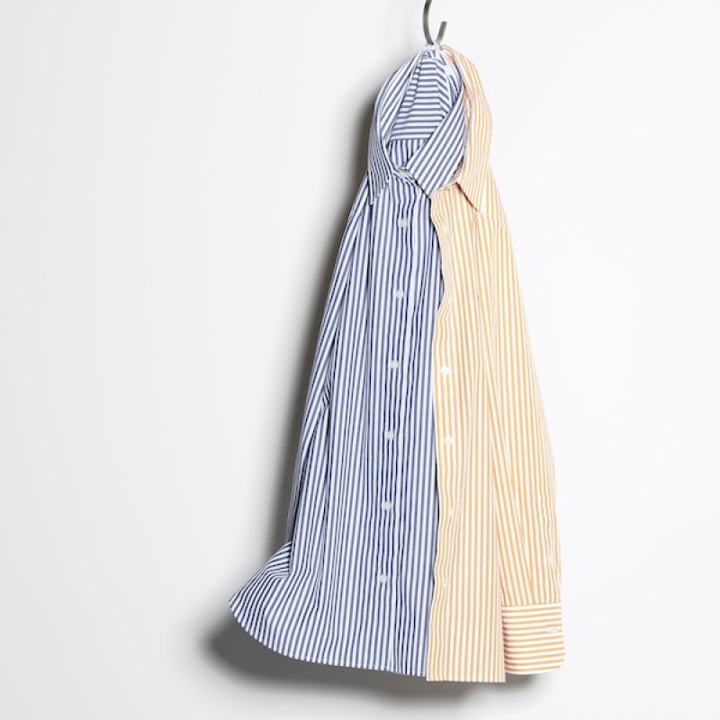 Uniqlo Cotton Prugasta Long-Sleeve Ženske Košulje Plave | 6297-SARYH