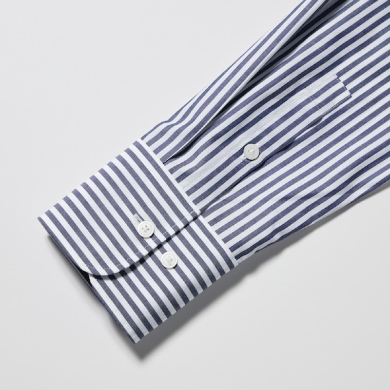 Uniqlo Cotton Prugasta Long-Sleeve Ženske Košulje Plave | 6297-SARYH