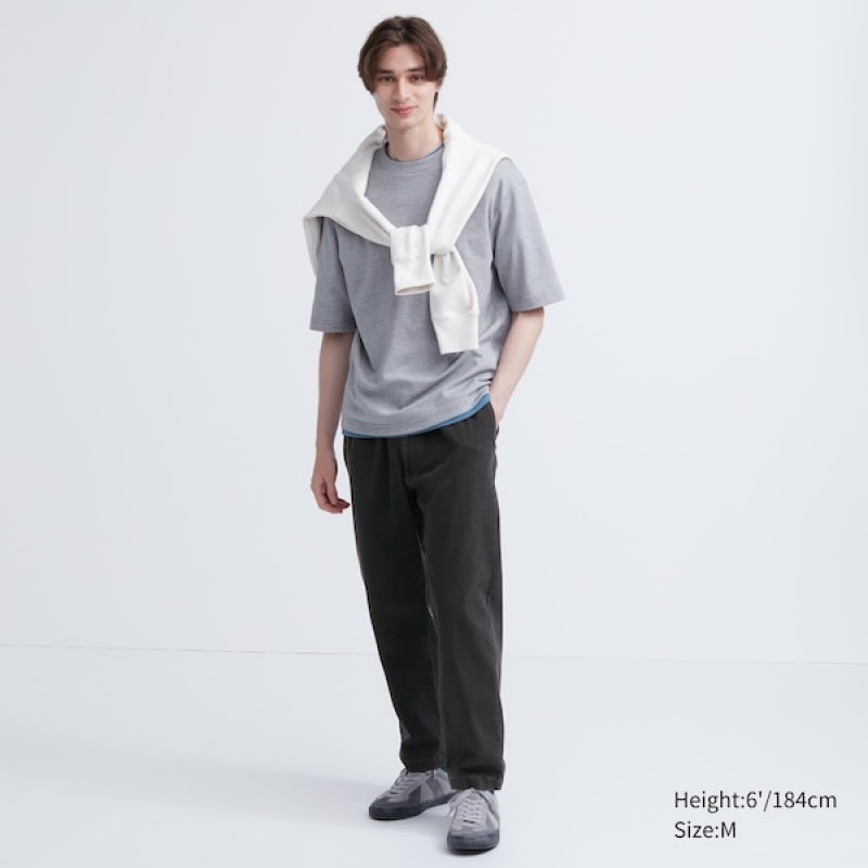 Uniqlo Cotton Relaxed Ankle Muške Hlače Crne | 6913-ARZGP