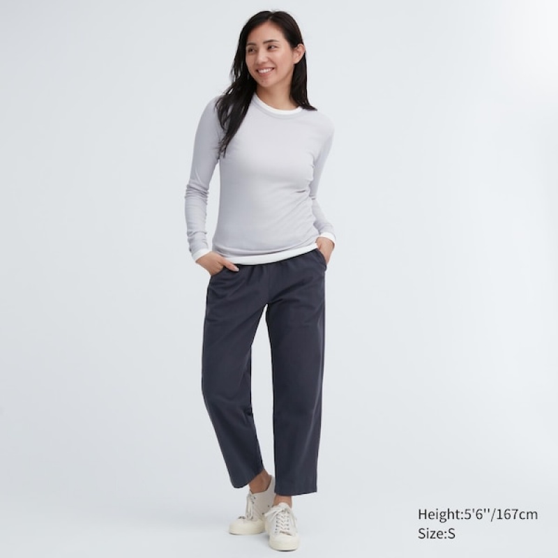 Uniqlo Cotton Relaxed Ankle Ženske Hlače Tamno Sive | 6980-UWBMC