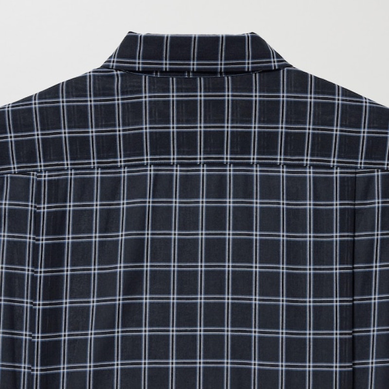 Uniqlo Cotton Sheer Checked Long-Sleeve Ženske Košulje Crne | 0736-DTFAI