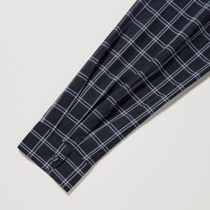 Uniqlo Cotton Sheer Checked Long-Sleeve Ženske Košulje Crne | 0736-DTFAI
