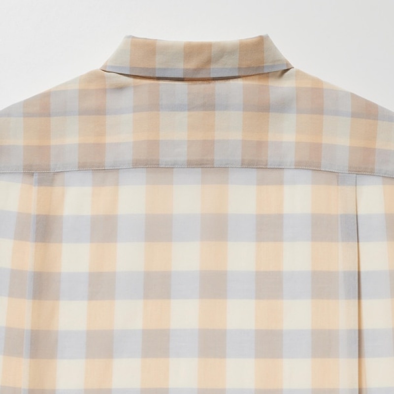 Uniqlo Cotton Sheer Checked Long-Sleeve Ženske Košulje Bež | 9457-IYKCG