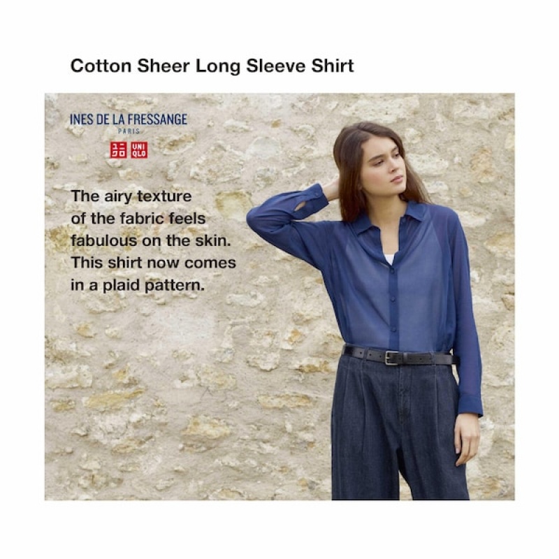 Uniqlo Cotton Sheer Checked Long-Sleeve Ženske Košulje Bež | 9457-IYKCG