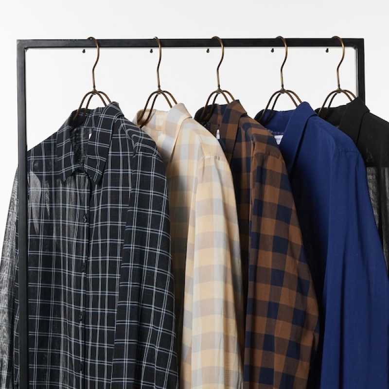 Uniqlo Cotton Sheer Checked Long-Sleeve Ženske Košulje Bež | 9457-IYKCG