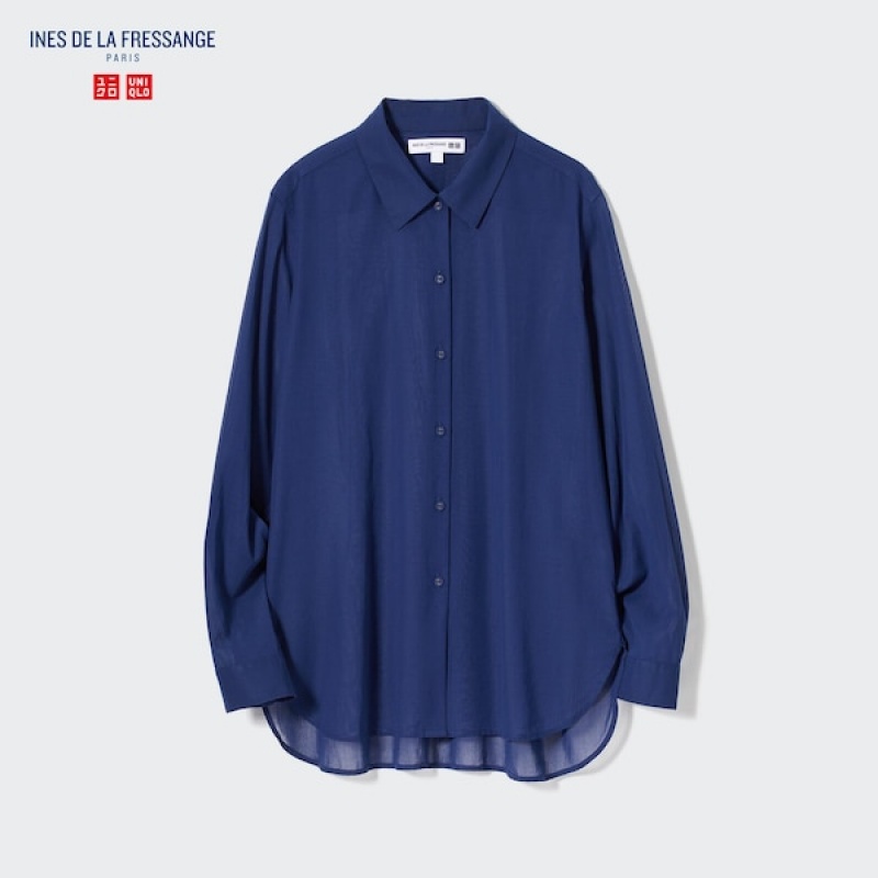 Uniqlo Cotton Sheer Long-Sleeve Ženske Košulje Plave | 3415-CSZDK