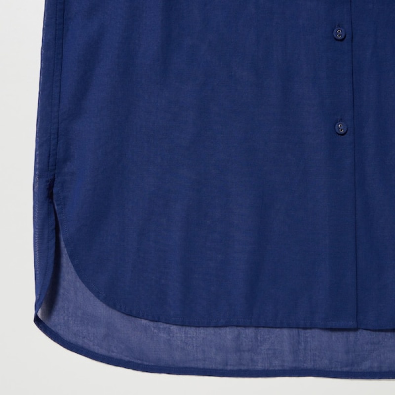 Uniqlo Cotton Sheer Long-Sleeve Ženske Košulje Plave | 3415-CSZDK