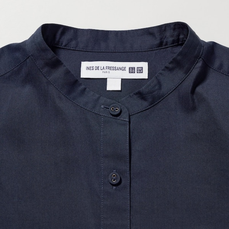 Uniqlo Cotton Silk Long-Sleeve Tunic Ženske Košulje Tamnoplave | 3508-ZWQLE