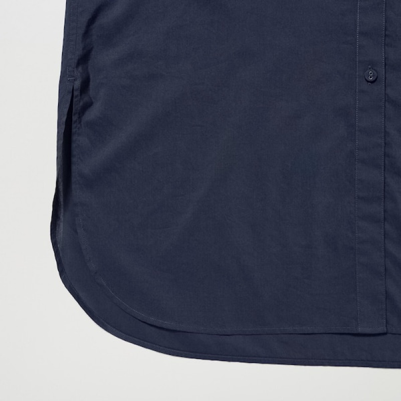 Uniqlo Cotton Silk Long-Sleeve Tunic Ženske Košulje Tamnoplave | 3508-ZWQLE