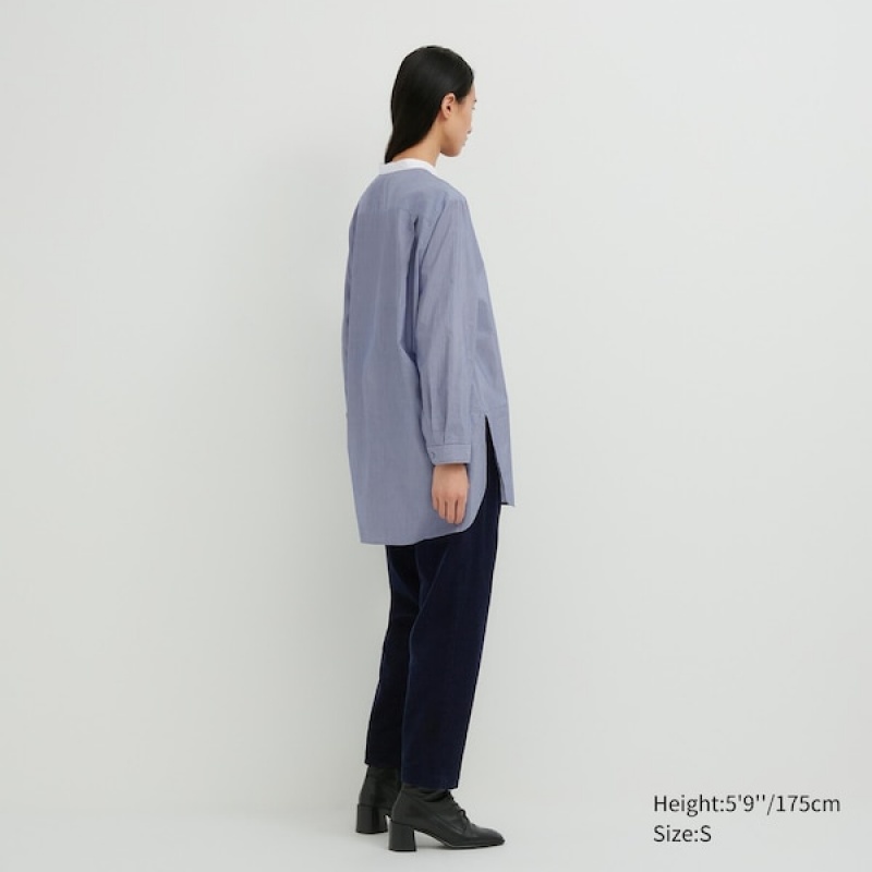Uniqlo Cotton Silk Long-Sleeve Tunic Ženske Košulje Plave | 9281-GRAVK