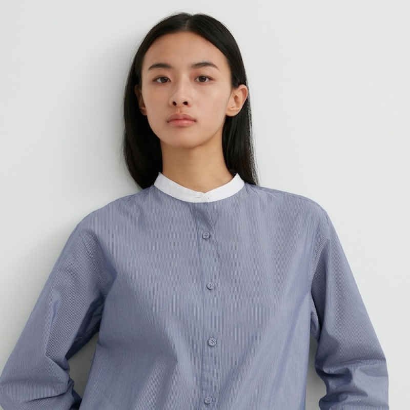 Uniqlo Cotton Silk Long-Sleeve Tunic Ženske Košulje Plave | 9281-GRAVK