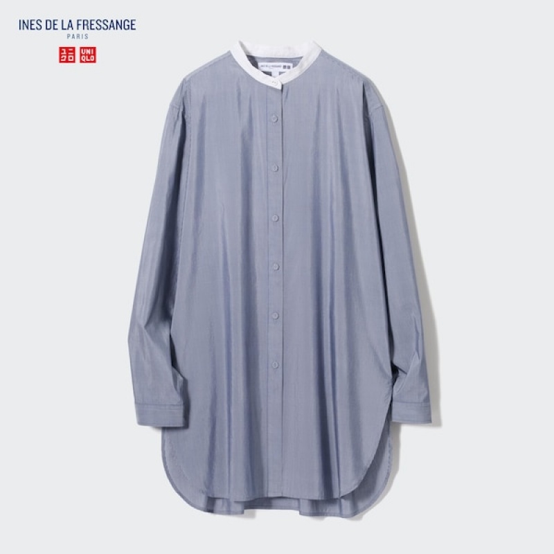 Uniqlo Cotton Silk Long-Sleeve Tunic Ženske Košulje Plave | 9281-GRAVK