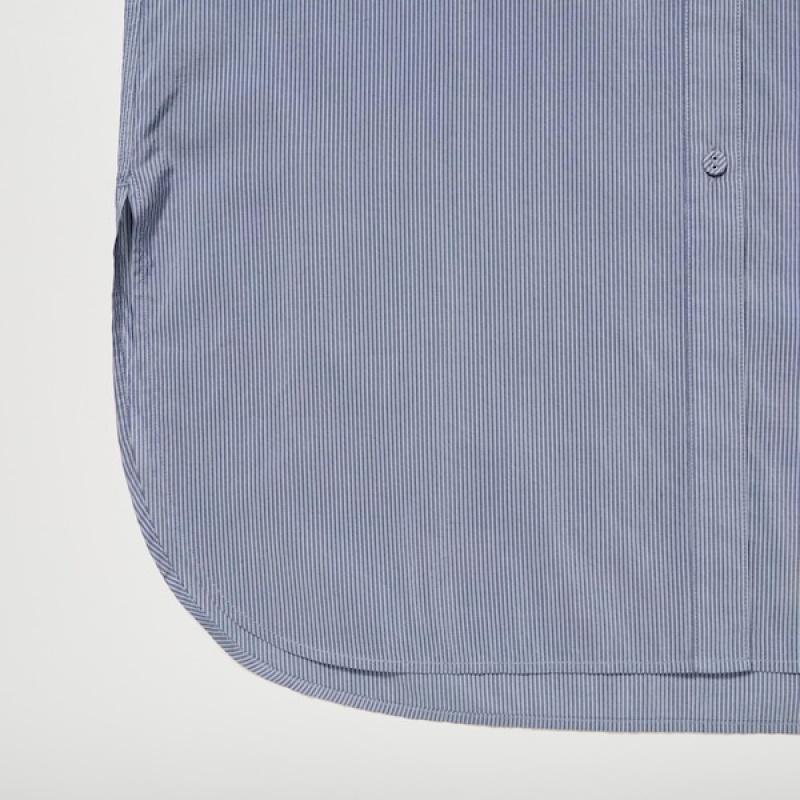 Uniqlo Cotton Silk Long-Sleeve Tunic Ženske Košulje Plave | 9281-GRAVK