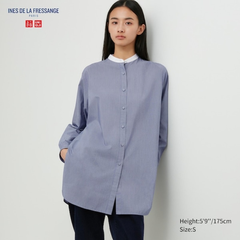 Uniqlo Cotton Silk Long-Sleeve Tunic Ženske Košulje Plave | 9281-GRAVK