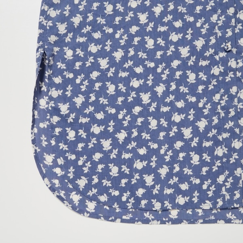 Uniqlo Cotton Silk Long-Sleeve Tunic Ženske Košulje Plave | 6739-XNKWJ