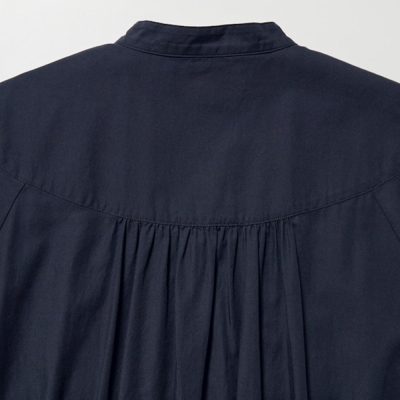 Uniqlo Cotton Twill Volume Sleeve Long Ženske Haljina Tamnoplave | 0958-BIMTV