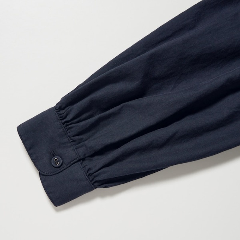 Uniqlo Cotton Twill Volume Sleeve Long Ženske Haljina Tamnoplave | 0958-BIMTV