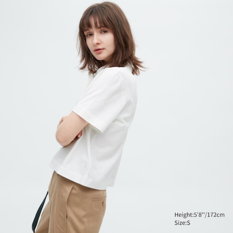 Uniqlo Cropped Relaxed Short-Sleeve Ženske Polo Majica Bijele | 8465-MOWTC