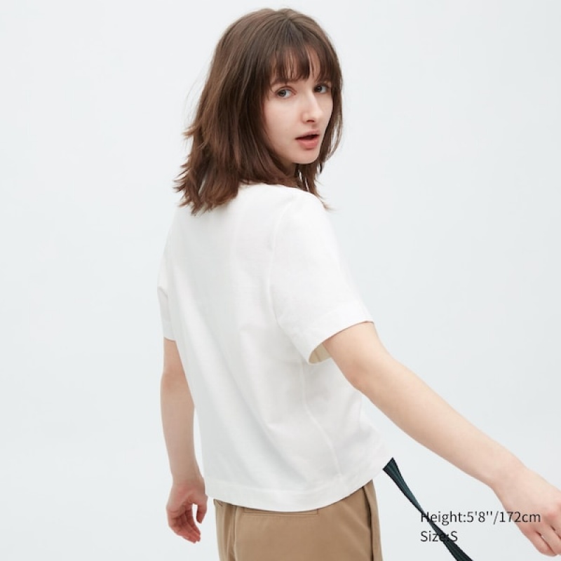 Uniqlo Cropped Relaxed Short-Sleeve Ženske Polo Majica Bijele | 8465-MOWTC