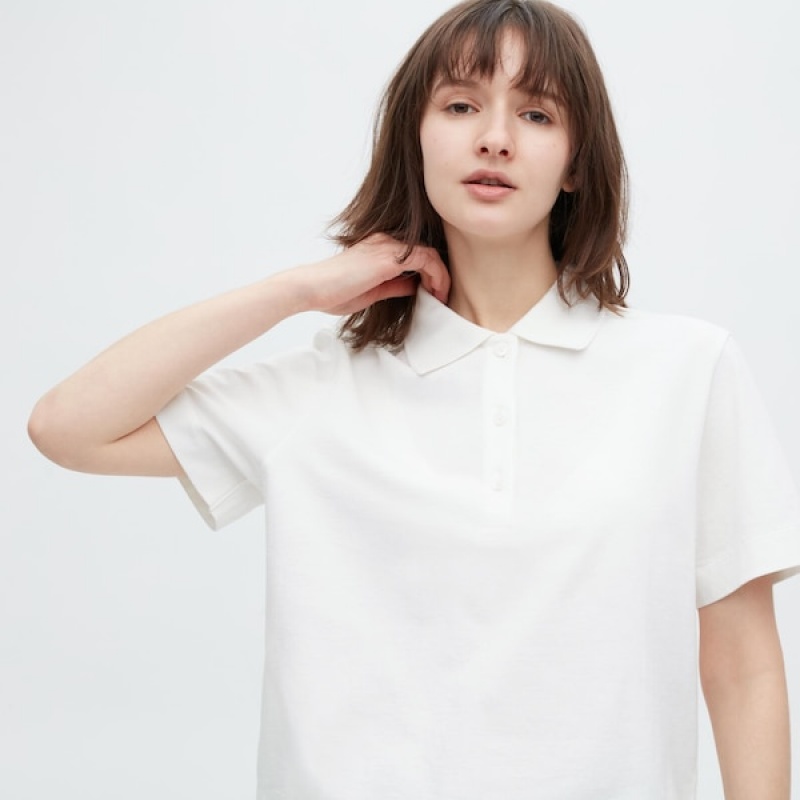 Uniqlo Cropped Relaxed Short-Sleeve Ženske Polo Majica Bijele | 8465-MOWTC