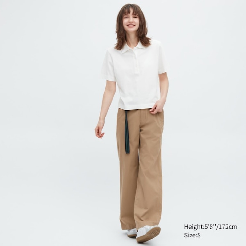Uniqlo Cropped Relaxed Short-Sleeve Ženske Polo Majica Bijele | 8465-MOWTC