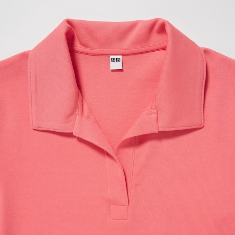 Uniqlo Cropped Skipper Short-Sleeve Ženske Polo Majica Roze | 1536-YZDNA