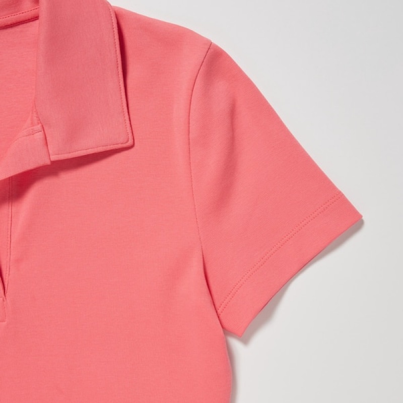 Uniqlo Cropped Skipper Short-Sleeve Ženske Polo Majica Roze | 1536-YZDNA