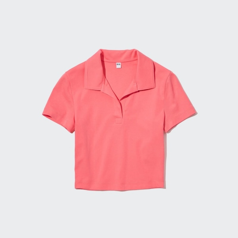 Uniqlo Cropped Skipper Short-Sleeve Ženske Polo Majica Roze | 1536-YZDNA