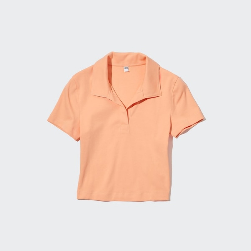 Uniqlo Cropped Skipper Short-Sleeve Ženske Polo Majica Svijetlo Narančaste | 4953-BXOJE