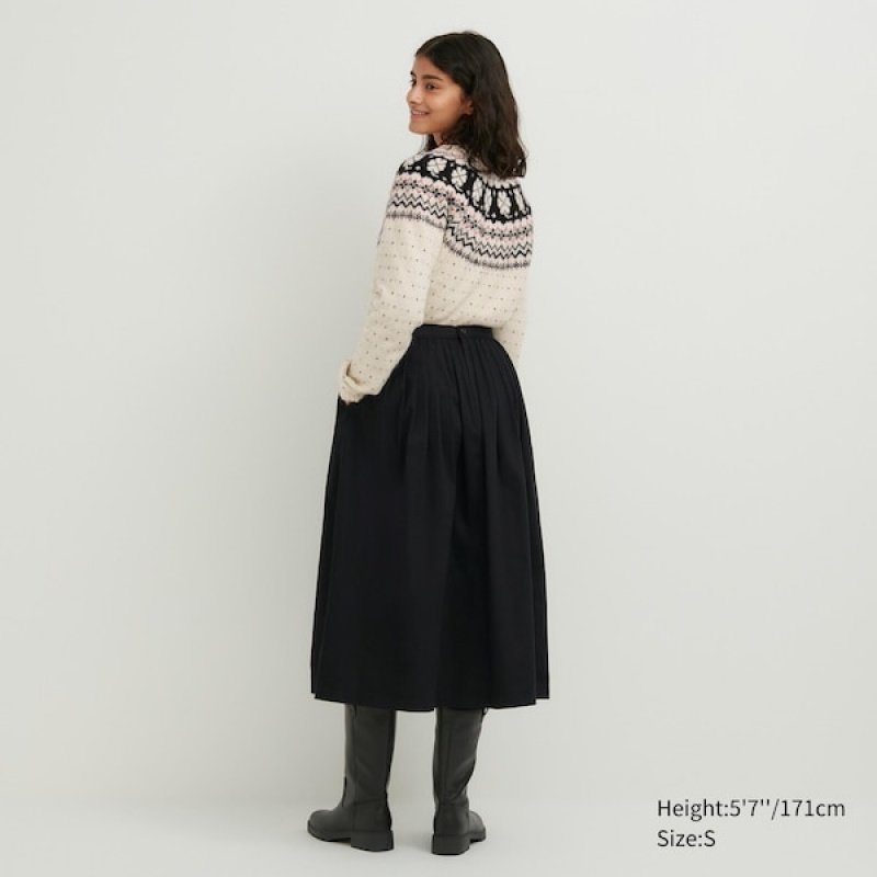 Uniqlo Denim Gather Ženske Suknje Crne | 1042-KAQHU