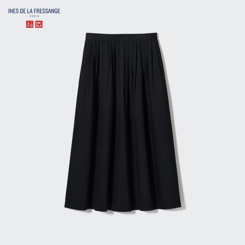 Uniqlo Denim Gather Ženske Suknje Crne | 1042-KAQHU