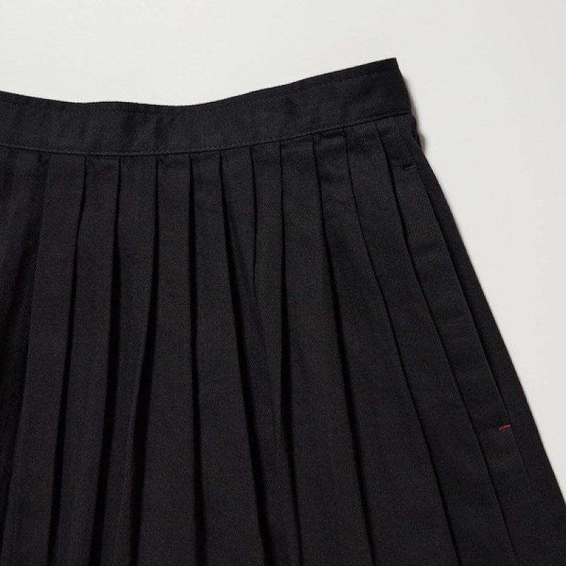 Uniqlo Denim Gather Ženske Suknje Crne | 1042-KAQHU
