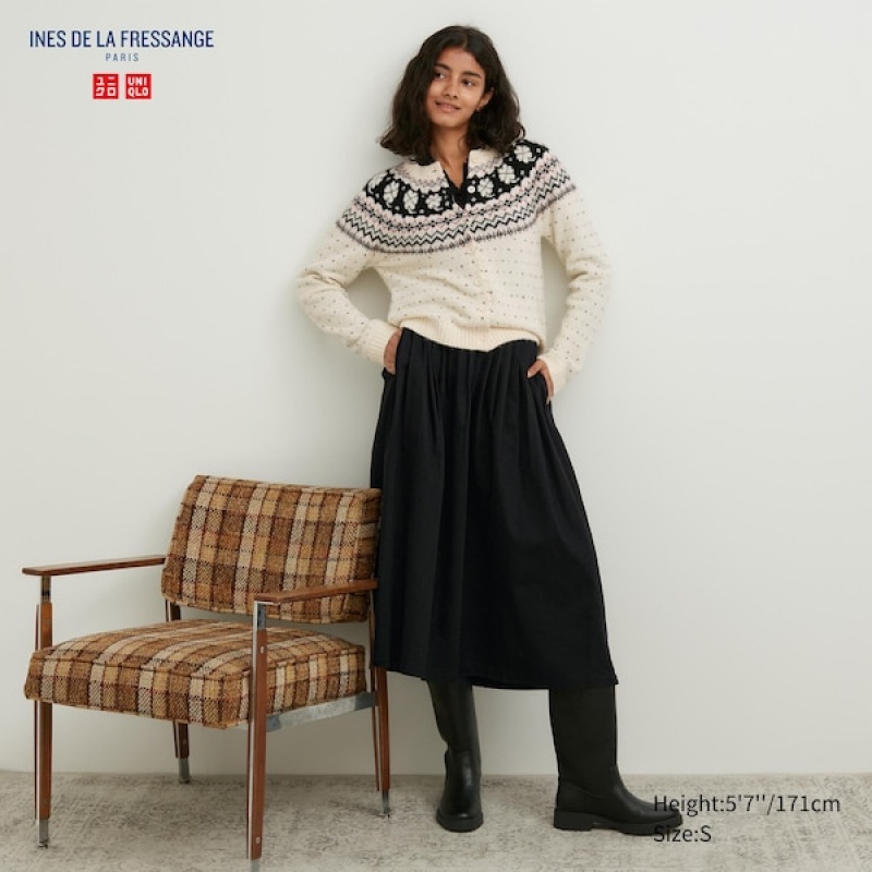 Uniqlo Denim Gather Ženske Suknje Crne | 1042-KAQHU
