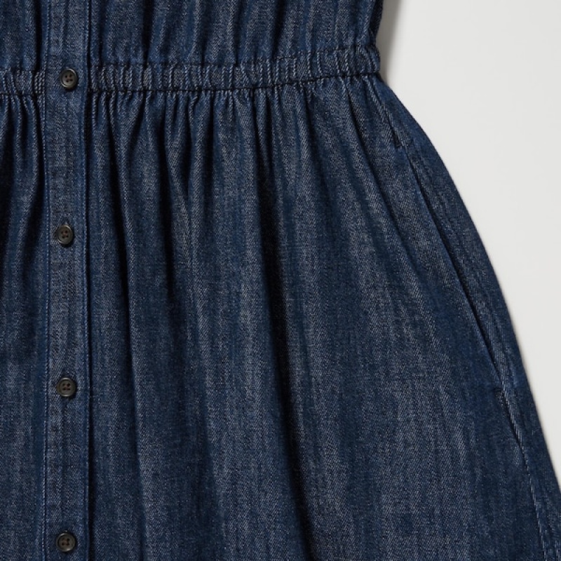 Uniqlo Denim Long-Sleeve Ženske Haljina Tamnoplave | 1602-MNCHY