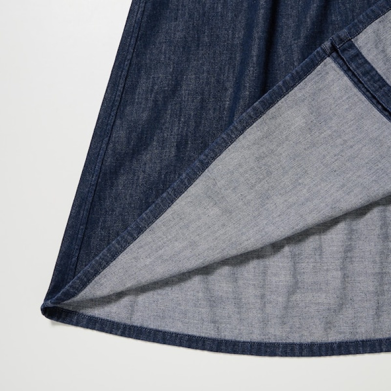 Uniqlo Denim Long-Sleeve Ženske Haljina Tamnoplave | 1602-MNCHY